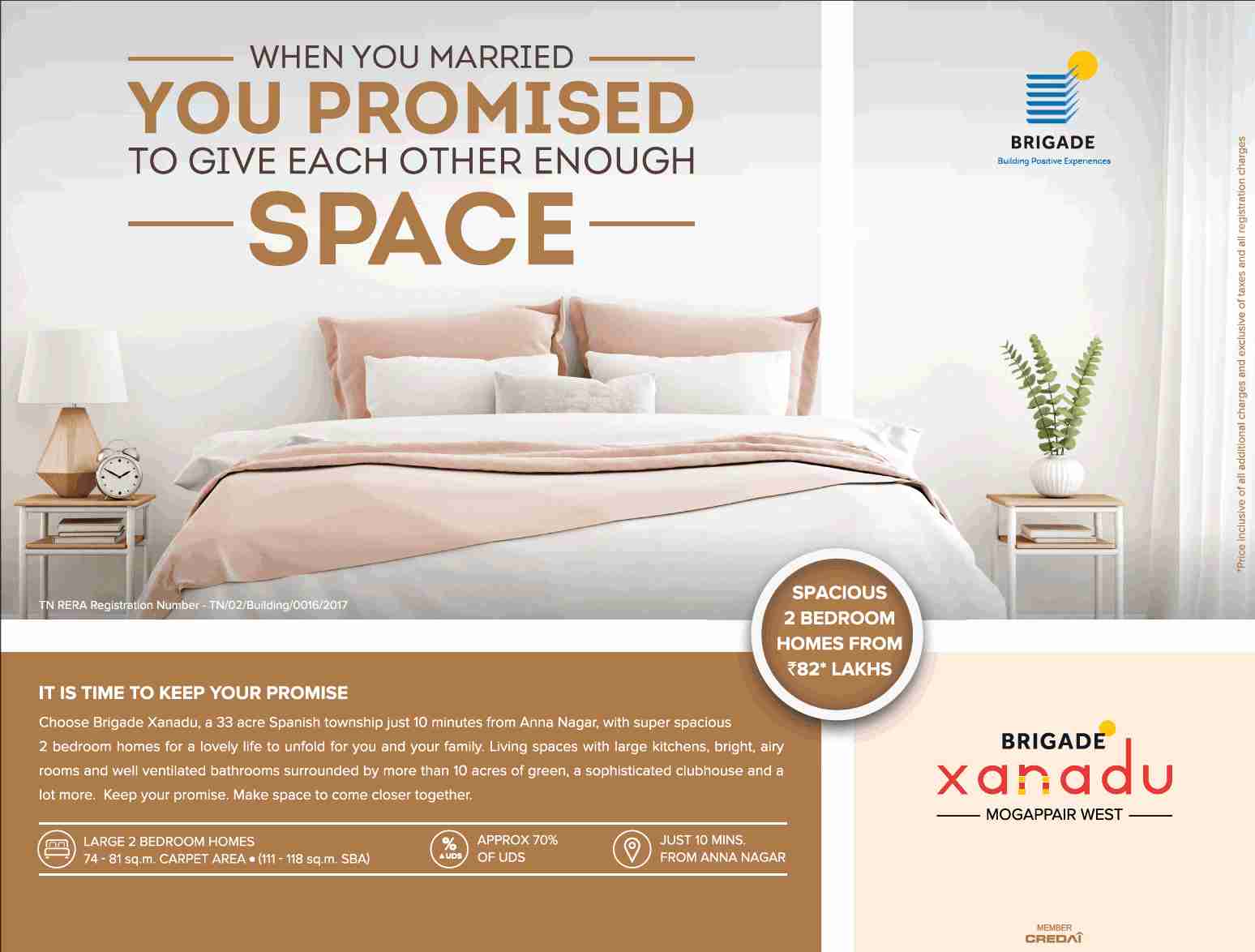 Book spacious 2 BHK homes starting from Rs. 82 Lacs at Brigade Xanadu in Chennai